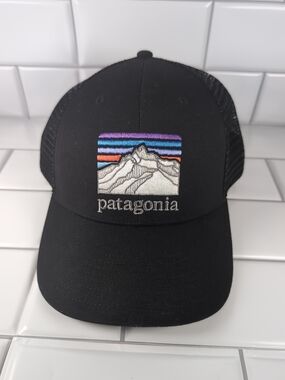 Patagonia Black Hat with Multicolor Mountain Patch